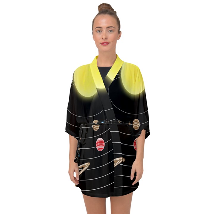 Solar System Planets Sun Space Half Sleeve Chiffon Kimono