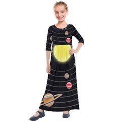 Solar System Planets Sun Space Kids  Quarter Sleeve Maxi Dress