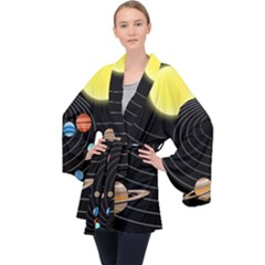 Solar System Planets Sun Space Long Sleeve Velvet Kimono  by Simbadda