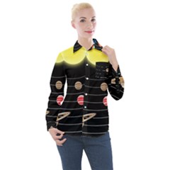 Solar System Planets Sun Space Women s Long Sleeve Pocket Shirt