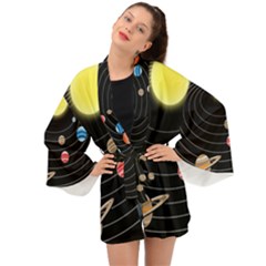 Solar System Planets Sun Space Long Sleeve Kimono by Simbadda