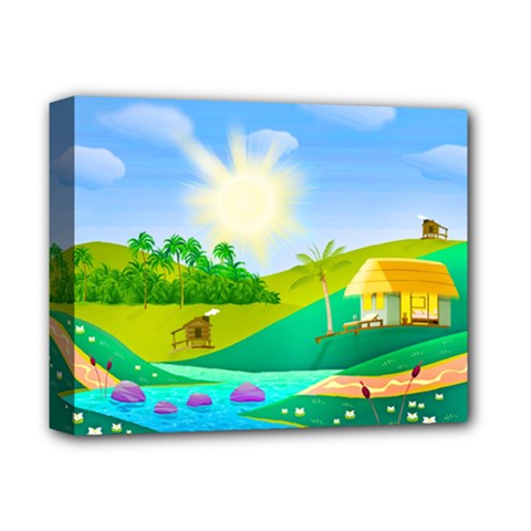 Tropical Resort Huts Lake River Deluxe Canvas 14  X 11  (stretched) by Simbadda