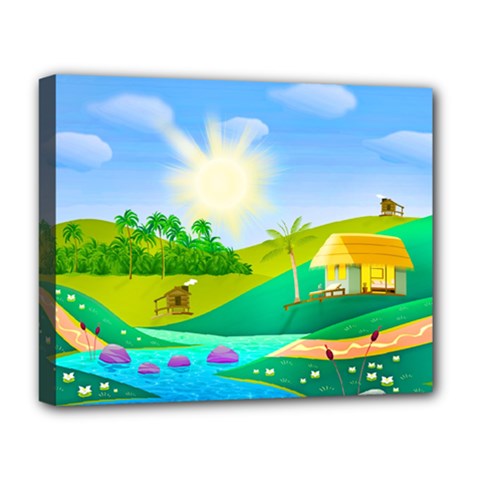 Tropical Resort Huts Lake River Deluxe Canvas 20  X 16  (stretched) by Simbadda