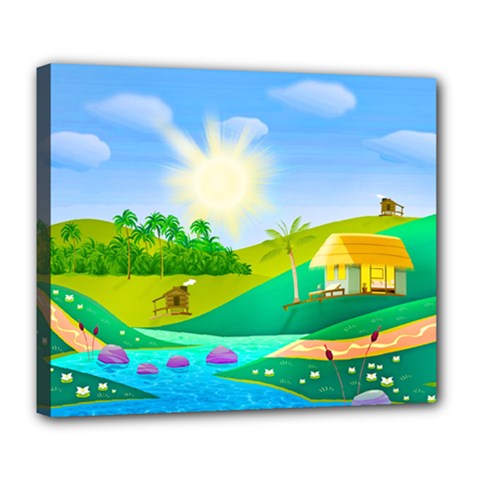 Tropical Resort Huts Lake River Deluxe Canvas 24  X 20  (stretched) by Simbadda