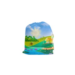 Tropical Resort Huts Lake River Drawstring Pouch (xs) by Simbadda