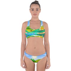 Tropical Resort Huts Lake River Cross Back Hipster Bikini Set by Simbadda