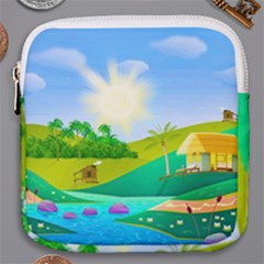 Tropical Resort Huts Lake River Mini Square Pouch by Simbadda