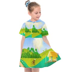 Tropical Resort Huts Lake River Kids  Sailor Dress