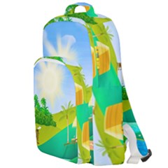 Tropical Resort Huts Lake River Double Compartment Backpack by Simbadda