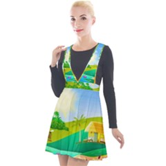 Tropical Resort Huts Lake River Plunge Pinafore Velour Dress by Simbadda