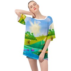 Tropical Resort Huts Lake River Oversized Chiffon Top