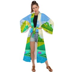 Tropical Resort Huts Lake River Maxi Kimono by Simbadda