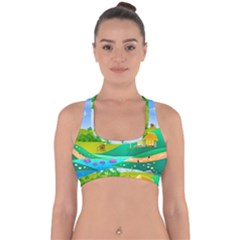 Tropical Resort Huts Lake River Cross Back Hipster Bikini Top 