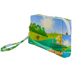 Tropical Resort Huts Lake River Wristlet Pouch Bag (small) by Simbadda