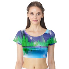 Forest Landscape Pine Trees Forest Short Sleeve Crop Top by Simbadda