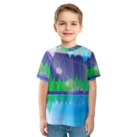 Forest Landscape Pine Trees Forest Kids  Sport Mesh Tee by Simbadda