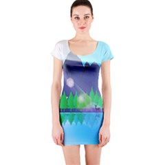 Forest Landscape Pine Trees Forest Short Sleeve Bodycon Dress