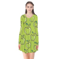 Fruit Apple Green Long Sleeve V-neck Flare Dress by HermanTelo