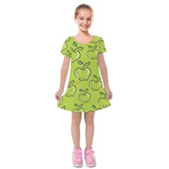 Fruit Apple Green Kids  Short Sleeve Velvet Dress