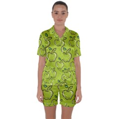 Fruit Apple Green Satin Short Sleeve Pyjamas Set