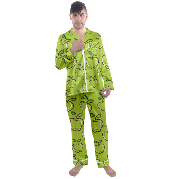 Fruit Apple Green Men s Satin Pajamas Long Pants Set