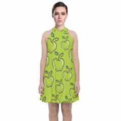 Fruit Apple Green Velvet Halter Neckline Dress 