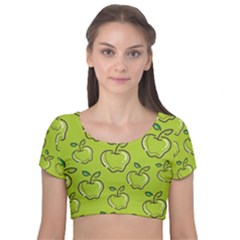 Fruit Apple Green Velvet Short Sleeve Crop Top 