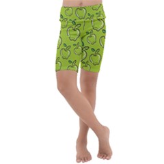 Fruit Apple Green Kids  Lightweight Velour Cropped Yoga Leggings by HermanTelo