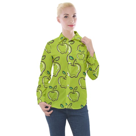 Fruit Apple Green Women s Long Sleeve Pocket Shirt by HermanTelo