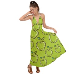 Fruit Apple Green Backless Maxi Beach Dress