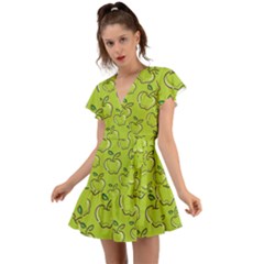 Fruit Apple Green Flutter Sleeve Wrap Dress by HermanTelo