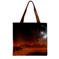 Galaxy Galaxies Bump Together Lava Zipper Grocery Tote Bag by Simbadda