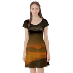 Galaxy Galaxies Bump Together Lava Short Sleeve Skater Dress by Simbadda