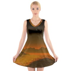 Galaxy Galaxies Bump Together Lava V-neck Sleeveless Dress by Simbadda