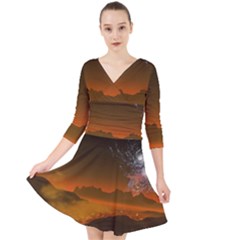 Galaxy Galaxies Bump Together Lava Quarter Sleeve Front Wrap Dress by Simbadda