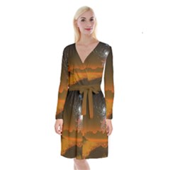 Galaxy Galaxies Bump Together Lava Long Sleeve Velvet Front Wrap Dress by Simbadda