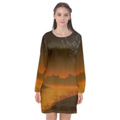 Galaxy Galaxies Bump Together Lava Long Sleeve Chiffon Shift Dress 