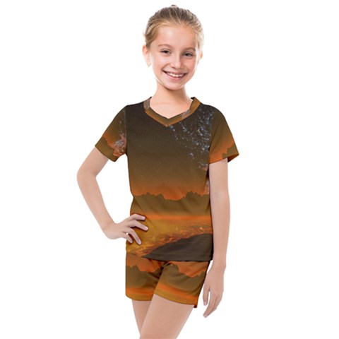 Galaxy Galaxies Bump Together Lava Kids  Mesh Tee And Shorts Set by Simbadda