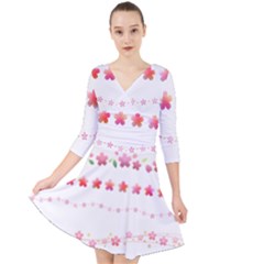 Sakura Border Cherry Blossom Quarter Sleeve Front Wrap Dress by Simbadda