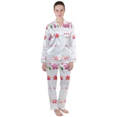 Sakura Border Cherry Blossom Satin Long Sleeve Pyjamas Set by Simbadda