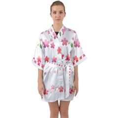 Sakura Border Cherry Blossom Half Sleeve Satin Kimono 