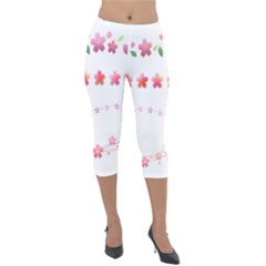 Sakura Border Cherry Blossom Lightweight Velour Capri Leggings  by Simbadda