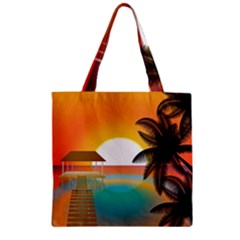 Sunset Beach Beach Palm Ocean Zipper Grocery Tote Bag by Simbadda