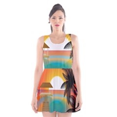 Sunset Beach Beach Palm Ocean Scoop Neck Skater Dress