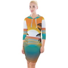 Sunset Beach Beach Palm Ocean Quarter Sleeve Hood Bodycon Dress by Simbadda