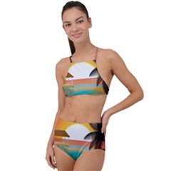 Sunset Beach Beach Palm Ocean High Waist Tankini Set by Simbadda