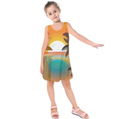 Sunset Beach Beach Palm Ocean Kids  Sleeveless Dress