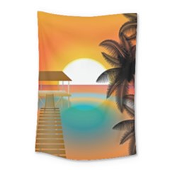 Sunset Beach Beach Palm Ocean Small Tapestry by Simbadda