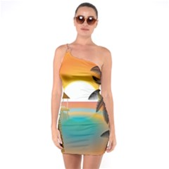 Sunset Beach Beach Palm Ocean One Soulder Bodycon Dress by Simbadda