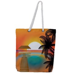 Sunset Beach Beach Palm Ocean Full Print Rope Handle Tote (large) by Simbadda